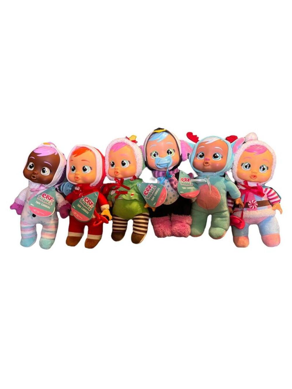 Cry Babies Tiny Cuddles CHRISTMAS Set OF 6 Santa Clause Reindeer Candy Cane